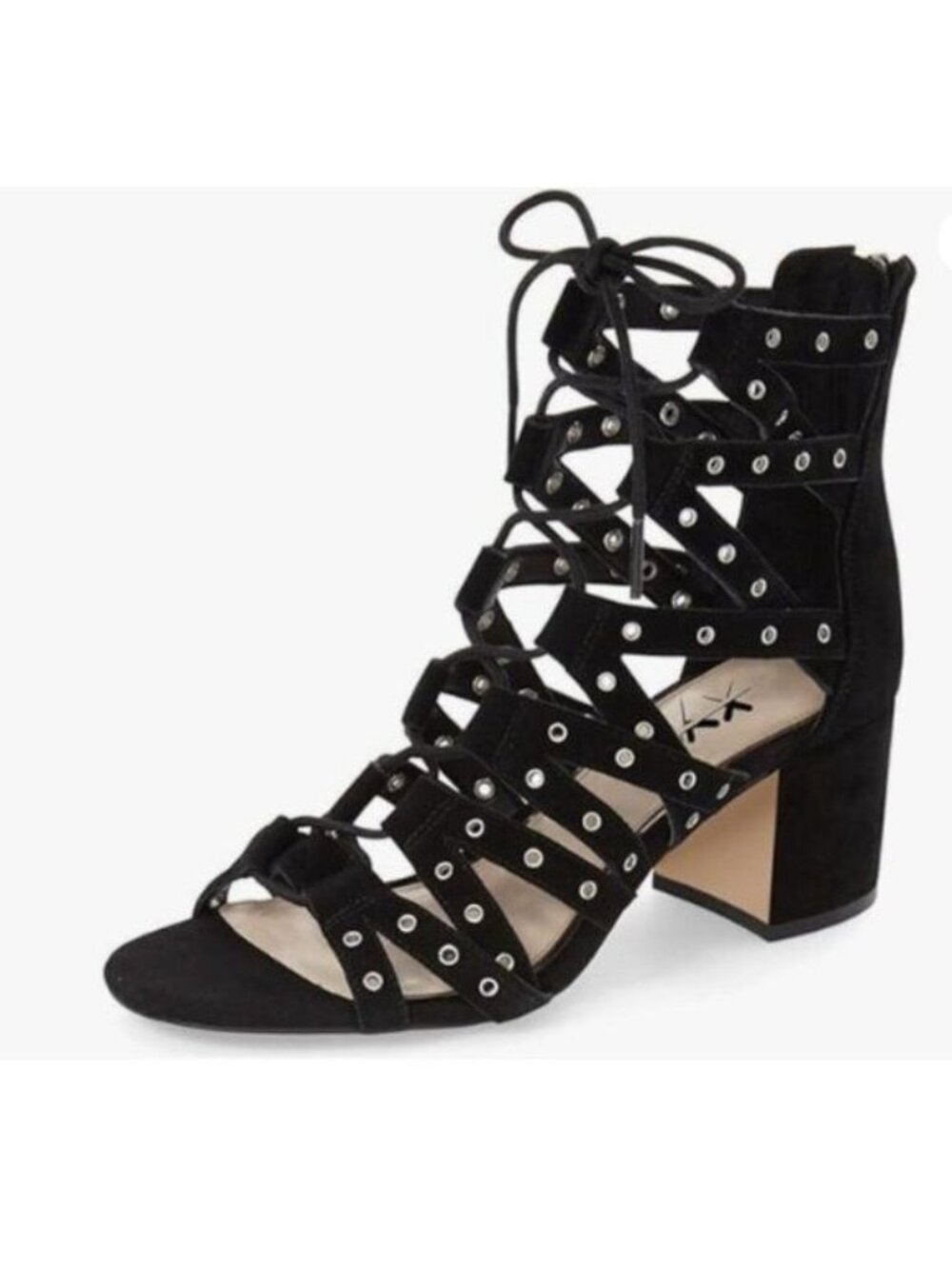 XYD Women Gladiator Caged Block Heel Sandals Open Toe Grommets Straps Black